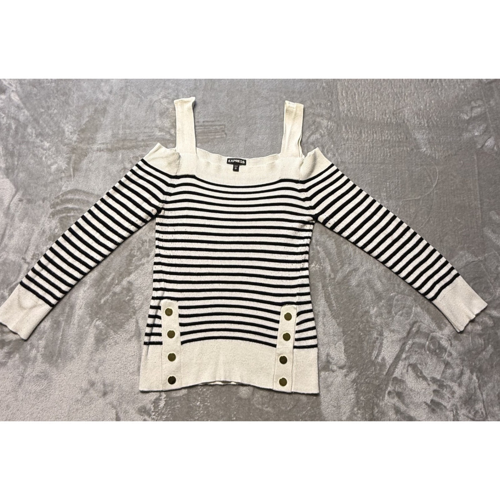 Express Womens Striped Strappy Off‎ Shoulder Sweater Top Size Medium